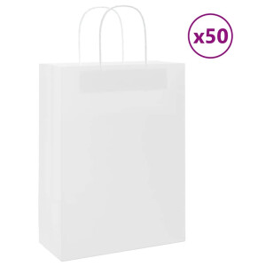 vidaXL Papieren zakken 50 st met hengsels 26x12x35 cm wit