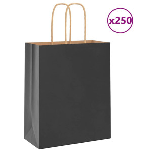 vidaXL Papieren kraftzakken 250 st met hengsels 18x8x22 cm zwart