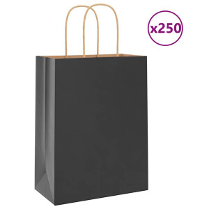 vidaXL Papieren kraftzakken 250 st met hengsels 21x11x28 cm zwart