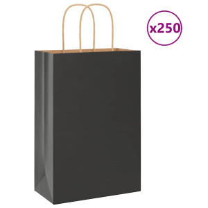 vidaXL Papieren kraftzakken 250 st met hengsels 21x11x31 cm zwart