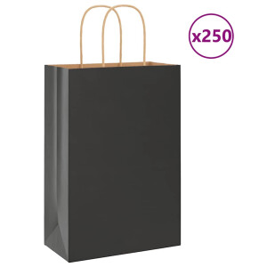 vidaXL Papieren zakken 250 st met hengsels 21x11x31 cm zwart