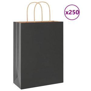 vidaXL Papieren kraftzakken 250 st met hengsels 26x12x35 cm zwart