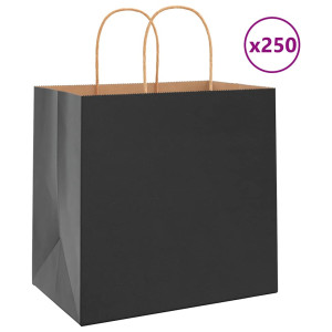 vidaXL Papieren kraftzakken 250 st met hengsels 26x17x25 cm zwart
