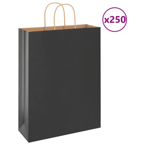 vidaXL Papieren kraftzakken 250 st met hengsels 32x12x42 cm zwart