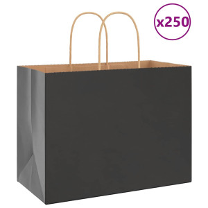 vidaXL Papieren kraftzakken 250 st met hengsels 32x17x25 cm zwart
