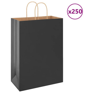 vidaXL Papieren kraftzakken 250 st met hengsels 32x17x44 cm zwart