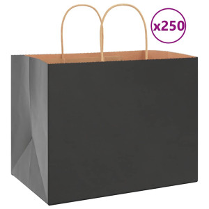 vidaXL Papieren kraftzakken 250 st met hengsels 32x22x24 cm zwart