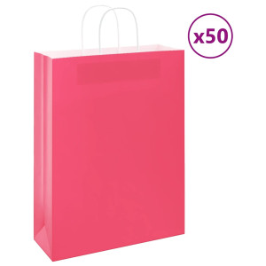 vidaXL Papieren kraftzakken 50 st met hengsels 32x12x42 cm roze