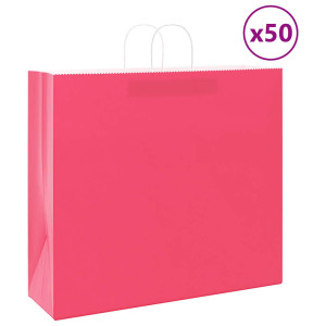 vidaXL Papieren kraftzakken 50 st met hengsels 54x15x49 cm roze