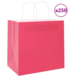 vidaXL Papieren kraftzakken 250 st met hengsels 26x17x25 cm roze