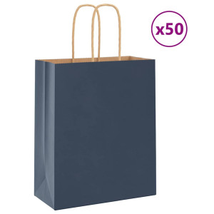 vidaXL Papieren kraftzakken 50 st met hengsels 18x8x22 cm blauw