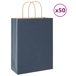 vidaXL Papieren kraftzakken 50 st met hengsels 26x12x35 cm blauw