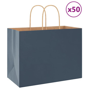 vidaXL Papieren kraftzakken 50 st met hengsels 32x17x25 cm blauw