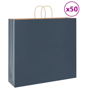 vidaXL Papieren kraftzakken 50 st met hengsels 54x15x49 cm blauw