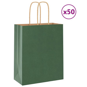 vidaXL Papieren kraftzakken 50 st met hengsels 18x8x22 cm groen