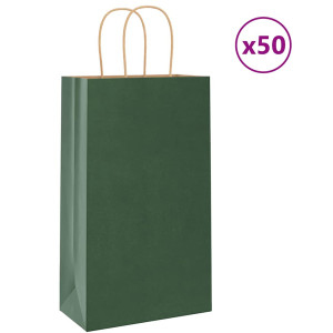 vidaXL Papieren kraftzakken 50 st met hengsels 21x11x36 cm groen