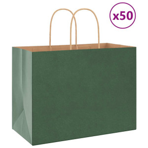 vidaXL Papieren kraftzakken 50 st met hengsels 32x17x25 cm groen