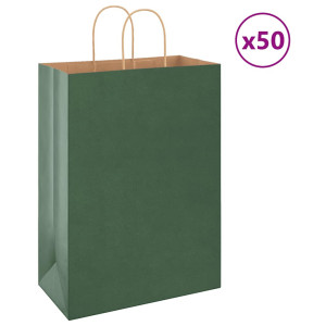 vidaXL Papieren kraftzakken 50 st met hengsels 32x17x44 cm groen
