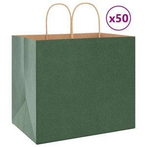 vidaXL Papieren kraftzakken 50 st met hengsels 32x22x28 cm groen