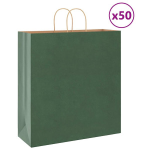 vidaXL Papieren kraftzakken 50 st met hengsels 45x17x48 cm groen