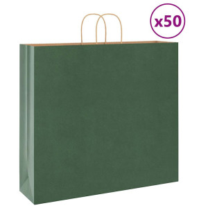 vidaXL Papieren kraftzakken 50 st met hengsels 54x15x49 cm groen