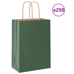 vidaXL Papieren kraftzakken 250 st met hengsels 15x8x21 cm groen