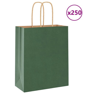 vidaXL Papieren kraftzakken 250 st met hengsels 18x8x22 cm groen