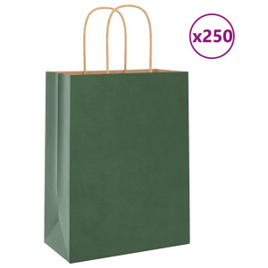 vidaXL Papieren kraftzakken 250 st met hengsels 21x11x28 cm groen