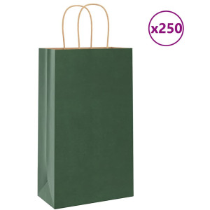 vidaXL Papieren kraftzakken 250 st met hengsels 21x11x36 cm groen