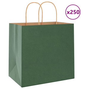 vidaXL Papieren kraftzakken 250 st met hengsels 26x17x25 cm groen