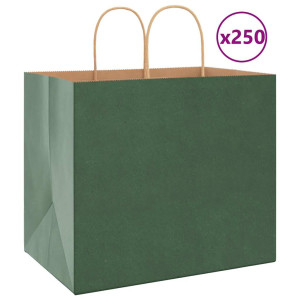 vidaXL Papieren kraftzakken 250 st met hengsels 32x22x28 cm groen