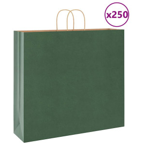 vidaXL Papieren kraftzakken 250 st met hengsels 54x15x49 cm groen