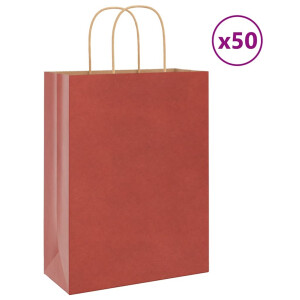vidaXL Papieren kraftzakken 50 st met hengsels 26x12x35 cm rood