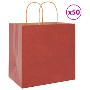 vidaXL Papieren kraftzakken 50 st met hengsels 26x17x25 cm rood