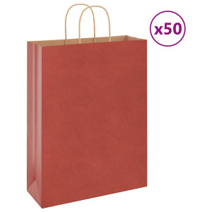 vidaXL Papieren kraftzakken 50 st met hengsels 32x12x42 cm rood