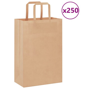 vidaXL Papieren zakken 250 st met hengsels 21x11x31 cm bruin