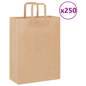 vidaXL Papieren kraftzakken 250 st met hengsels 26x12x35 cm bruin