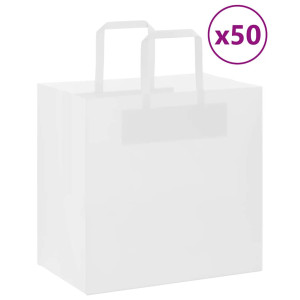 vidaXL Papieren kraftzakken 50 st met hengsels 26x17x25 cm wit
