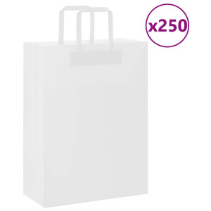 vidaXL Papieren kraftzakken 250 st met hengsels 26x12x35 cm wit