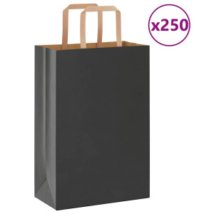 vidaXL Papieren zakken 250 st met hengsels 21x11x31 cm zwart