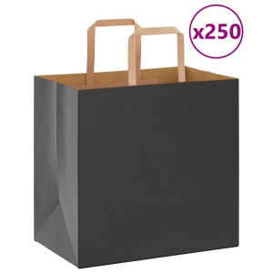 vidaXL Papieren kraftzakken 250 st met hengsels 26x17x25 cm zwart