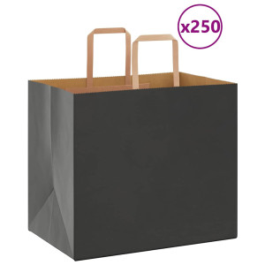 vidaXL Papieren kraftzakken 250 st met hengsels 32x22x28 cm zwart