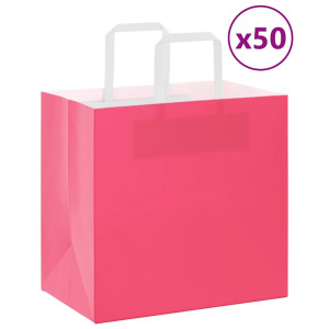 vidaXL Papieren kraftzakken 50 st met hengsels 26x17x25 cm roze