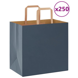 vidaXL Papieren kraftzakken 250 st met hengsels 26x17x25 cm blauw