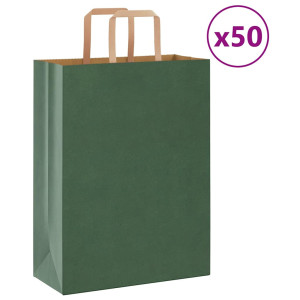 vidaXL Papieren kraftzakken 50 st met hengsels 26x12x35 cm groen