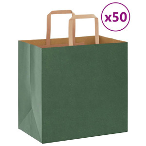 vidaXL Papieren kraftzakken 50 st met hengsels 26x17x25 cm groen