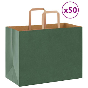 vidaXL Papieren kraftzakken 50 st met hengsels 32x17x25 cm groen