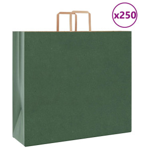 vidaXL Papieren kraftzakken 250 st met hengsels 54x15x49 cm groen