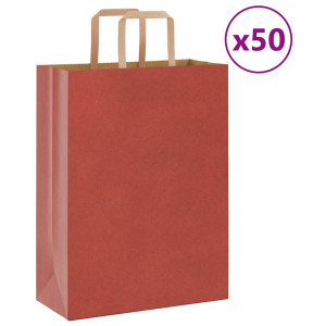 vidaXL Papieren kraftzakken 50 st met hengsels 26x12x35 cm rood