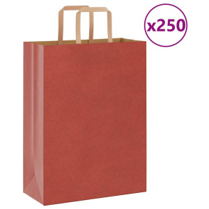 vidaXL Papieren kraftzakken 250 st met hengsels 26x12x35 cm rood